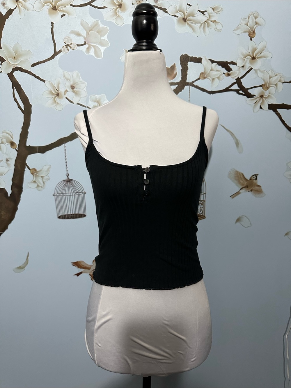 American Eagle Outfitters Black Ribbed Button-Front Cami